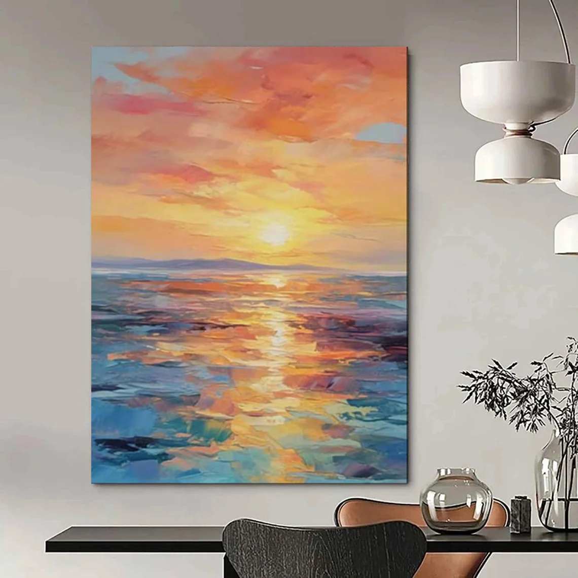 White Original Evening Coastal Abstract Canvas Artwork 9Q9YP